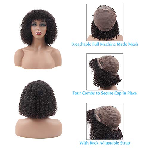 BLY-Afro-Kinky-Curly-Human-Hair-Bob-Wigs-None-Lace-Front-Wigs-with-Bangs-8-Inch-Short-130-Density-Glueless-Wigs-Natural-Black-Color