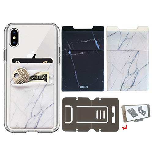 WUOJI RFID Blocking Phone Card Wallet - Double Secure Pocket - Ultra-Slim Self Adhesive Credit Card Holder Card Sleeves Phone Wallet Sticker All Smartphones(Marble)-2PC