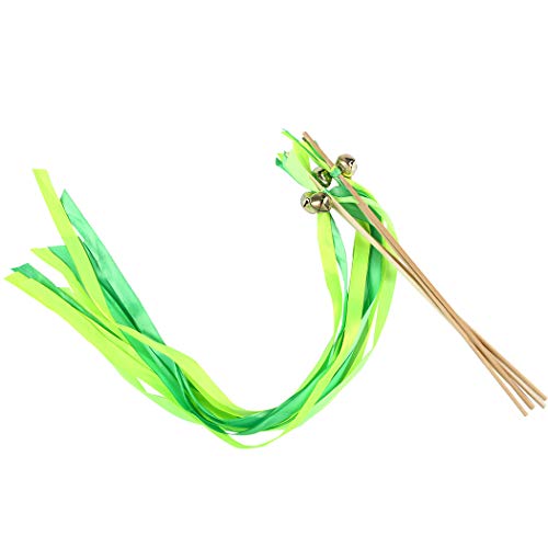 Wishprom 30 Ribbon Wands Gold Bells Wedding Party Activities Divinity Braid Send Off Bells (Green, Gold)