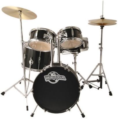 World Tour Jr Complete 5 Piece Drumset with Drum Throne and Drum Sticks - Gloss Black