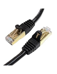 Cable de conexión ethernet Tera Grand Cat7 Premium, 10 Gb, construido con Shielded Ethernet Patch cables chapados en oro y conectores blindados RJ45 para módem y rúter LAN, Playstation Xbox Negro - Redondo