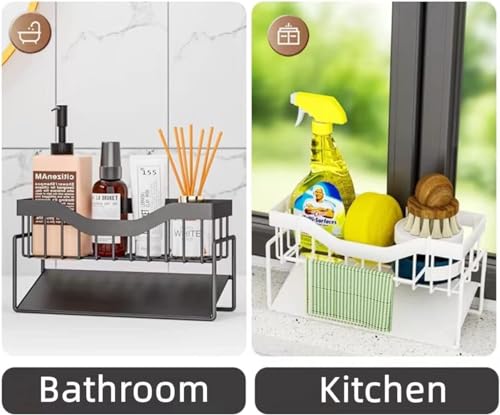Terrifi Sink Caddy Organizer With Drain Tray, Sponge Holder For Kitchen Stainless Steel Perfect Sponge, Dish Soap Dispenser, Cleaning Towel, Scrubber, And Utensils