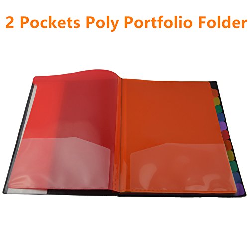 12 Pocket Plastic File Folders - Heavy Duty Black Shell Multi Pocket Folders,Letter Size - 12.2 x 9.84 x 0.6, Multicolor