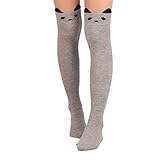 Long Socks,Haoricu Women Cute Cat Cartoon Socks Over Knee High Boots Long Socks For Girls (Gray)