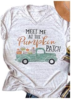 Womens Meet Me at The Pumpkin Patch Halloween T Shirt Funny Vintage Pumpkins Truck Graphic Tees Shirt
