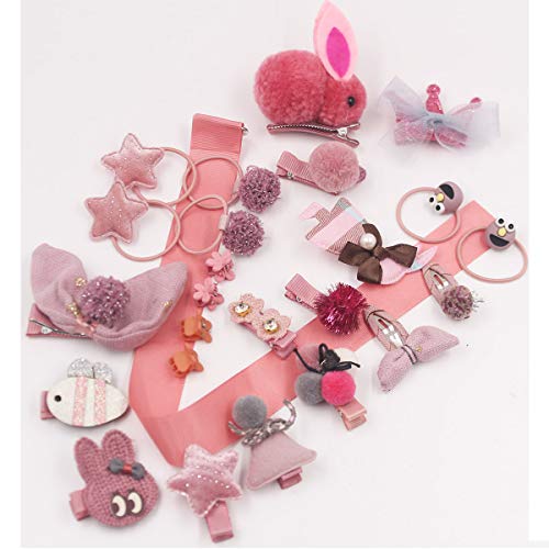 48PCS Baby Girls Hair Accessories Set Baby Hair Clips Fully Lined Cute Hair Bows Clips Elastic Hair Bands Bow Hair Ties Ponytail Holders for Little Girls Toddlers Kids Children (Pink+Khaki)