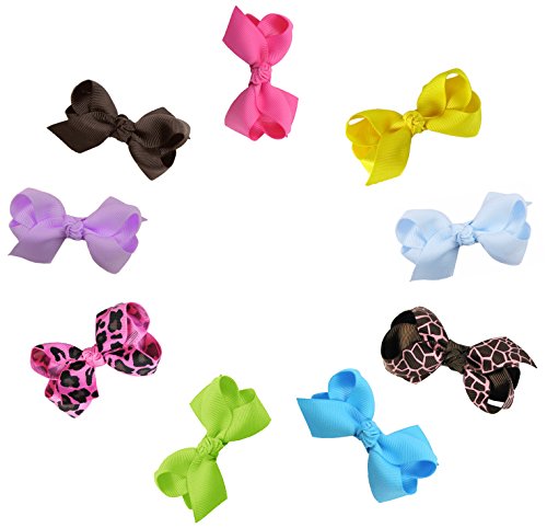 HipGirl Boutique Girls Mini Bow Tie, Mini Pinwheel Alligator Hair Bow Clips, Barrettes (9pc 2.5