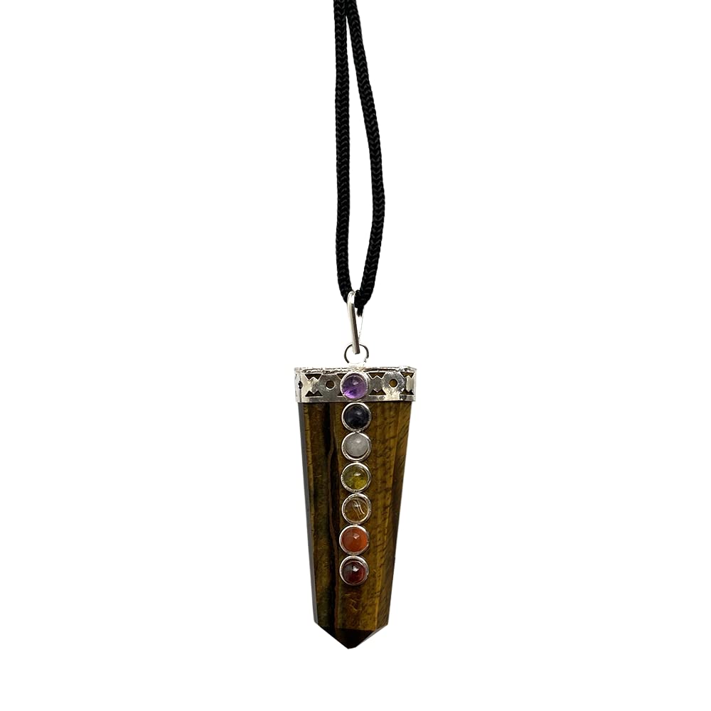 VIE 7 Chakra Flat Pendant, Black String, 5x1.5cm (Tiger's Eye)