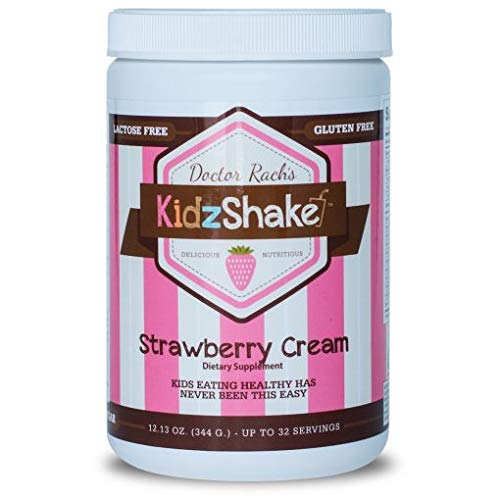 KidzShake - Kids Strawberry Cream Organic Protein Powder | Nutritional Meal Replacement Shake - Non GMO, Gluten Free, & Complete Multivitamin w/ Probiotics, 12.13 oz