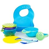 Baby Feeding Set Personalized Baby Gifts Baby Products (Blue): Baby Silicone Bib + Mash Bowl Set + Heat Sensitive Spoons 2 +Spill Proof Bowl Set 3