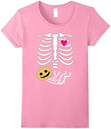 Womens Pregnancy Halloween Skelton T shirt Pumpkin pregnant women XL Pink