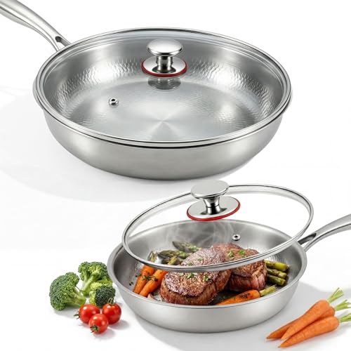 Photo 1 of **FACTORY SEALED** LemonRoad 2 Pcs 10.24" 11.81" Titanium Pan Set, Hammered Titanium Pan with Lid for Cooking Durable Scratch Resistant, Safe for Oven Induction