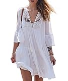 Sanifer Women Summer Beach Cover Up Dresses White Crochet Swimsuit Cover Up Beachwear (White)