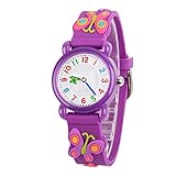 Venhoo Kids Watches Cartoon Waterproof Silicone Children Toddler Wrist Watch Time Teacher Birthday Gifts for 3-10 Year Old Kids Girls-Purple Butterfly