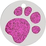 LARRYROO Personalised Engraved Pet ID Tag Round Glitter Paw 25mm Pink view 3
