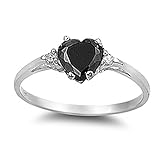 Sac Silver  Sterling Silver Black Simulated CZ  Heart Promise Ring, 6
