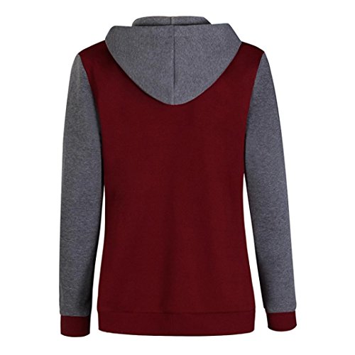 Minisoya Women's Casual Hoodie Sweatshirt Ladies Hooded Coat Jacket Button Outwear Overcoat (Wine Red, L) - Thumbnail 2