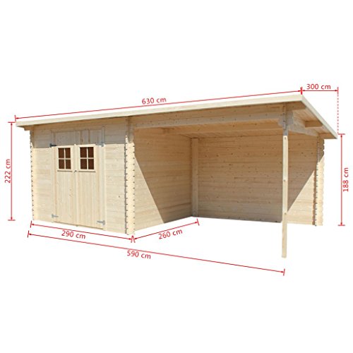 Festnight Abri de Jardin en Rondins Bois Massif 28 mm, 6,3 x 3 m