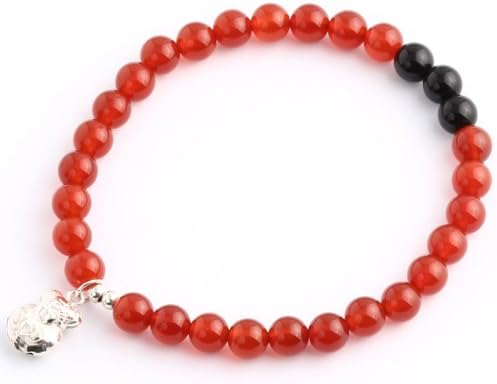 Moontide Thri Life Belong Together Red Agate and Black Agate with 925 Sterling Silver Wishing Bead Charm Grounding Stone