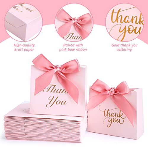 VGOODALL 24PCS Small Thank You Gift Bags, Mini Party Favor Bags Pink Candy Bags Treat Boxes Paper Gift Bags with Bow Ribbon for Wedding Valentine\'s Day Bridal Baby Shower Birthday Party