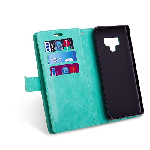 Samsung Note 9 Zipper Wallet Case with Card Holder, Ultra Slim Magnetic PU Leather Folio Flip Cover,Screen Protective Back Shell with Hand Strap for Galaxy Note 9 (2018 Release) (Green)
