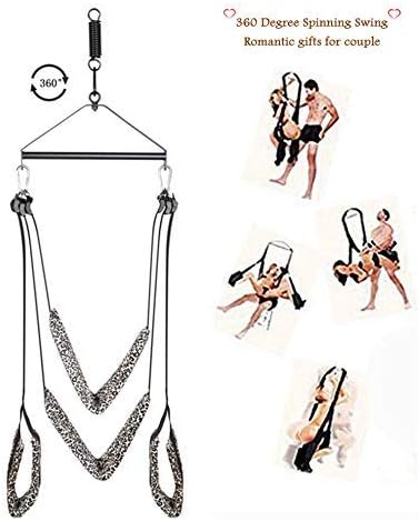 Adult Swivél Šwíng Set for Adult Game-Ceiling Hold Up to 800lbs Support 360 Degree Spining with Steel Triangle Frame and Spring Fits Couples Pleasure(Leopard Print) -M