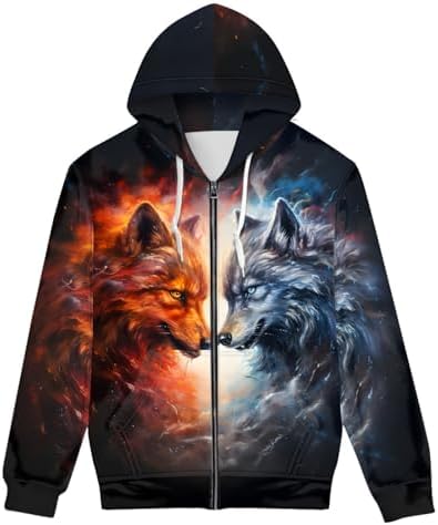 Amazon.com: GLUDEAR Men Full Zip Up Hoodie Cool Wolf Graphic Print