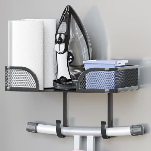 Ironing Board Holder Wall Mount, Metal Ironing Board Hanger, T/V Shaped Space Saving Iron and Iron Holder, Laundry Room Decor and Storage with Large Storage for Laundry/Living Room/Bathroom