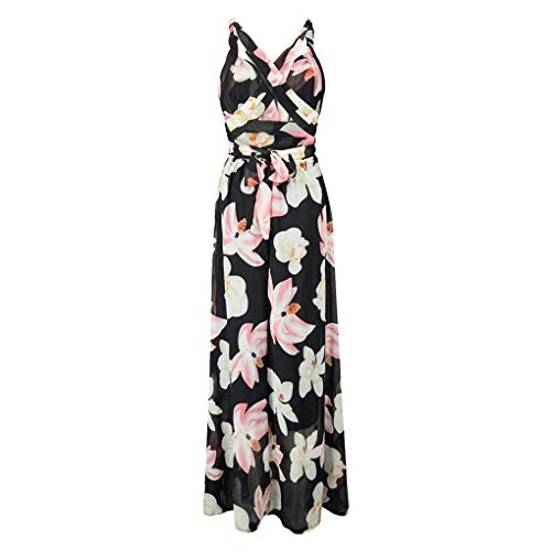 TIFENNY Multi-wear Maxi Dresses for Women V Neck Printed Bandage Backless Sleeveless Swing Dress Beach Long Dress White