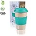 14oz 100% Organic Eco Friendly Reusable Travel Mug, To Go Takeaway Coffee Cup Sea Green, Biodegradable Material FDA Approved BPA Free, Leak Proof Silicone Lid & Heat Resistant Grip.Free Recipe ebook
