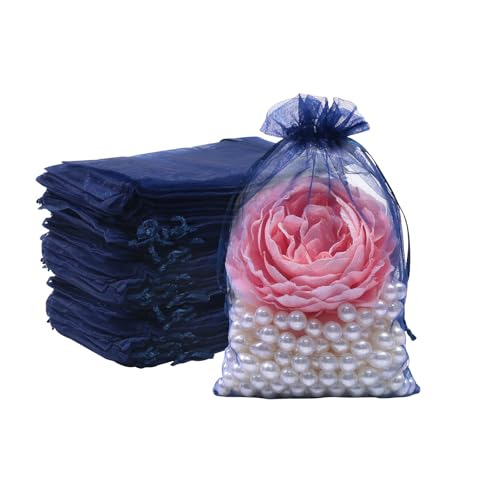 SumDirect 100Pcs 10 x 15cm Sheer Organza Wedding Favour Bag with Satin Drawstring. Used as candy Pouches Jewelry Pouch Wedding Party Christmas Favor Gift Bags (Blue)