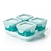 OXO Tot Glass Baby Blocks Food Storage Containers with Silicone Sleeves, Teal, 4 oz