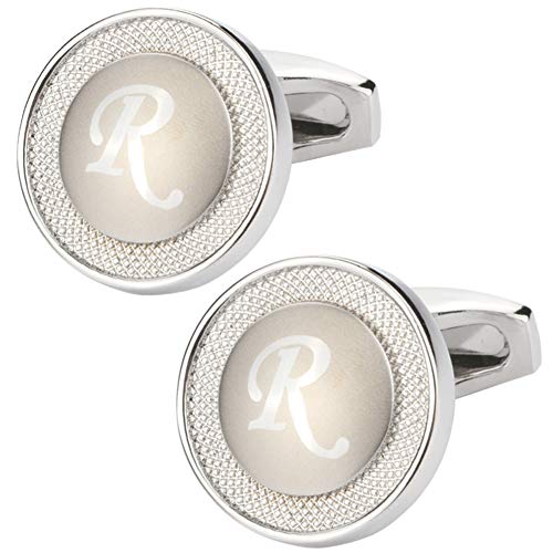 GWD Cufflinks for Men Shirt Premium Quality Personalized Initials Alphabet A-Z Gift Box (Silver R)