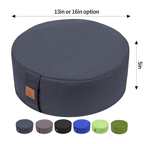 Zafu Buckwheat Meditation Cushion, Round zabuton Meditation Pillow, Yoga Bolster, Floor Pouf, Zippered Organic Cotton Cover, Machine Washable – 4 Colors and large small Sizes (Dark Grey, 16″x16″x5″)