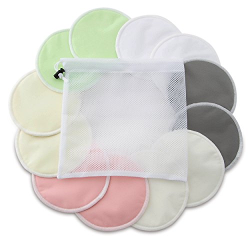 Enovoe Organic Bamboo Breastfeeding Pads (12 Pack) with Bonus Laundry Bag - Reusable Nursing Pads for Breast are Super Soft, Machine Washable and Hypoallergenic