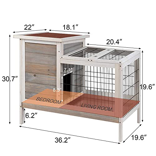 Scurrty Wooden Rabbit Hutch for Outdoor Indoor with 2 Story Bunny Cage