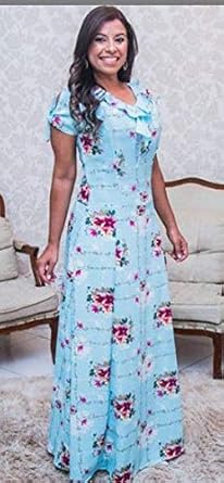 vestido longo florido azul