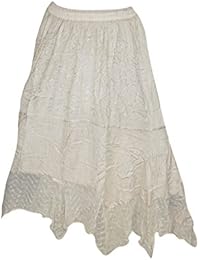 Womens Peasant Boho Chic Skirts Beige A-Line Uneven Hem Gypsy Long Skirt