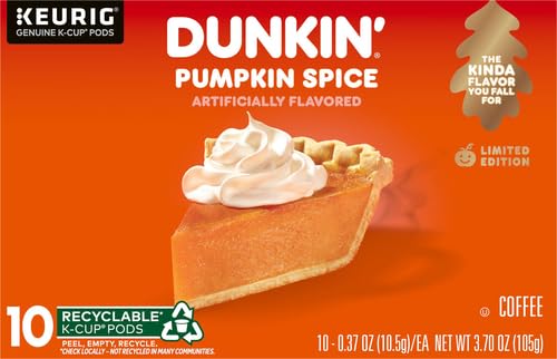 DUNKIN’ PUMPKIN SPICE FLAVORED COFFEE, 10 KEURIG K-CUP PODS