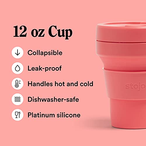 Stojo Collapsible Travel Cup Coral Pink, 12oz / 355ml LeakProof