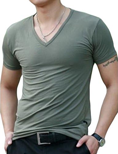 GAGA Men's Modal V Neck Long Sleeve Soft Basic T-Shirt ArmyGreen XXL