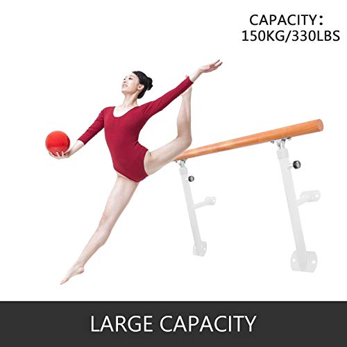 Popsport Barre Trainer Single Bar Traditional Wood Fixed Wall Mount Ballet Barre(4FT,White Single)