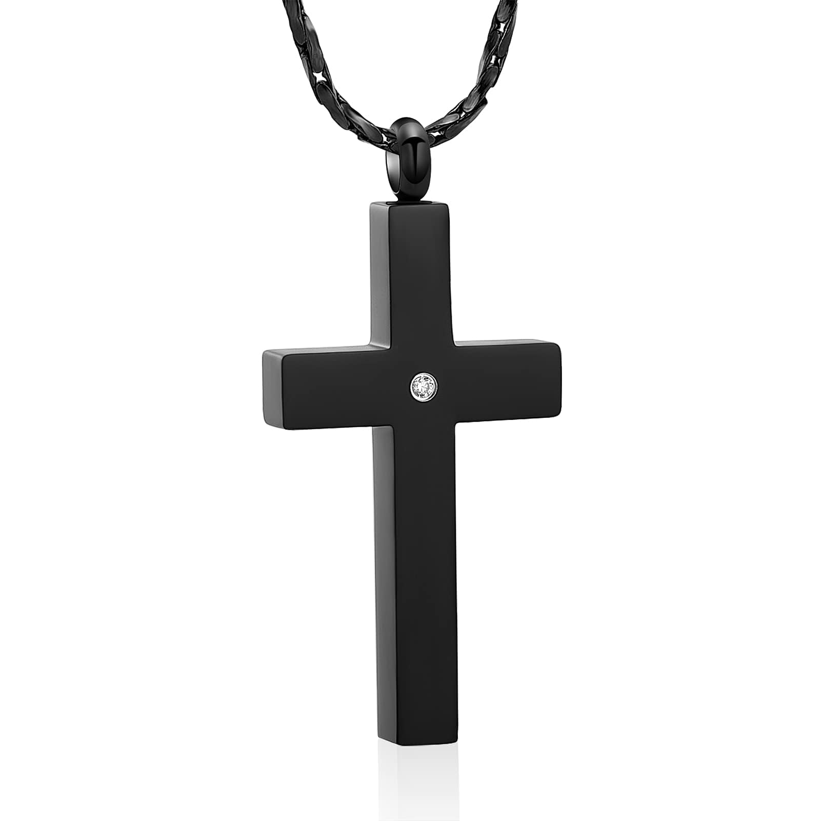 Crystal Cross Necklace for Ashes - Stainless Steel Keepsake Cremation Jewelry - Religious Cross Memorial Urn Necklace for Pet Human Ashes Pendant
