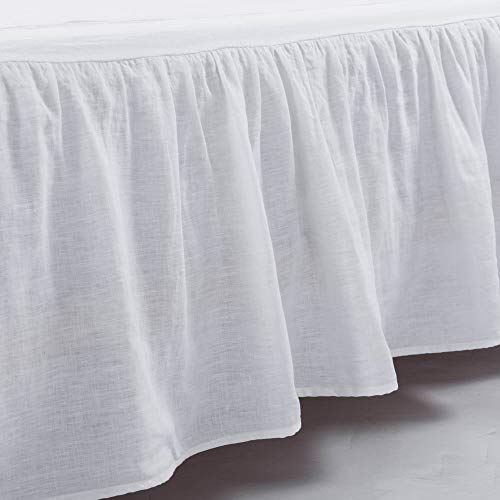 meadow park Washed French Linen Bed Skirt, Dust Ruffle, King Size, Super Soft, Ruffle Style, White Color - Thumbnail 4