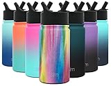 Simple Modern 22 oz Summit Kids Water Bottle with Straw Lid - Hydro Vacuum Insulated Flask Double Wall Liter Thermos - 18/8 Stainless Steel Pattern: Rainbow