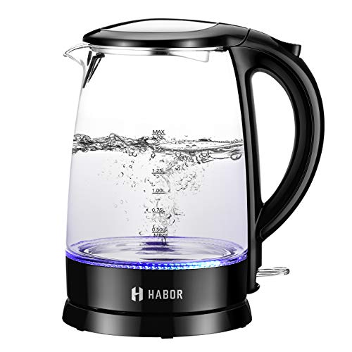 Habor Electric Kettle, BPA-Free Hot Water Boiler 1500W 1.7L Fast Boiling Tea Water Heater with Blue LED Light, Auto Shut-Off & Boil-Dry Protection, Stainless Steel Inner Lip & Bottom, 3-Year Warranty