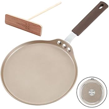 CHEFMADE Crepe Pan with Bamboo Spreader, 8-Inch Non-stick Pancake Pan with Insulating Silicone Handle, FDA Approved for Gas, Induction, Electric Cooker (Champagne Gold)