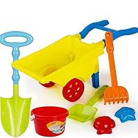 AODLK 7 Pack Wheelbarrow Toys Set with Spade Rake Bucket Molds Watering Can Ideal for Sand Pit Beach Garden Play Perfect for Kids Toddlers Children Easy Clean and Store