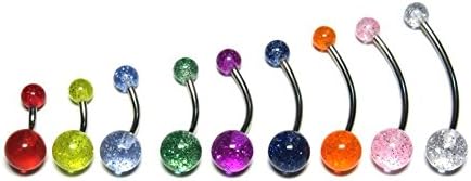 14g Custom Length Light UV Green Glitter Belly Button Ring 1/4" to 1"