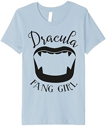 Kids Dracula Fang Girl T-Shirt - Halloween Vampire Tee 6 Baby Blue